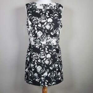 Shift Dress Womens Small Rose Black White Floral Classic Local Designer Handmade
